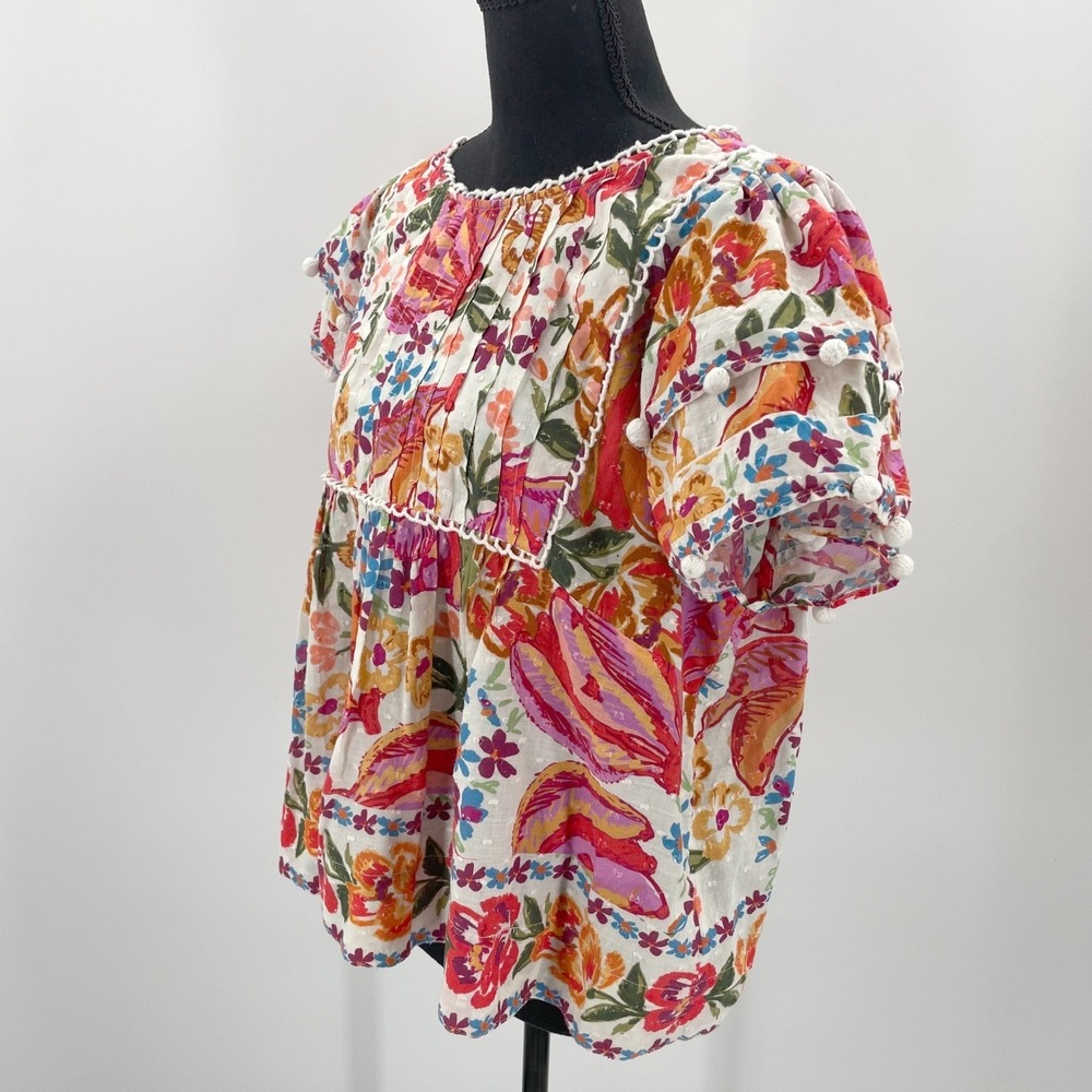 FARM Rio Multicolor Floral Puff-Sleeve Peasant Blouse with Banana Design - Picture 2 of 14